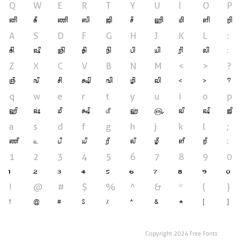 Character Map of TAM-Tamil058 Normal