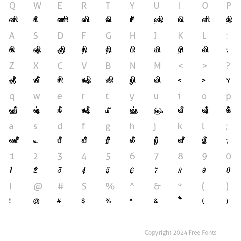 Character Map of TAM-Tamil059 Normal