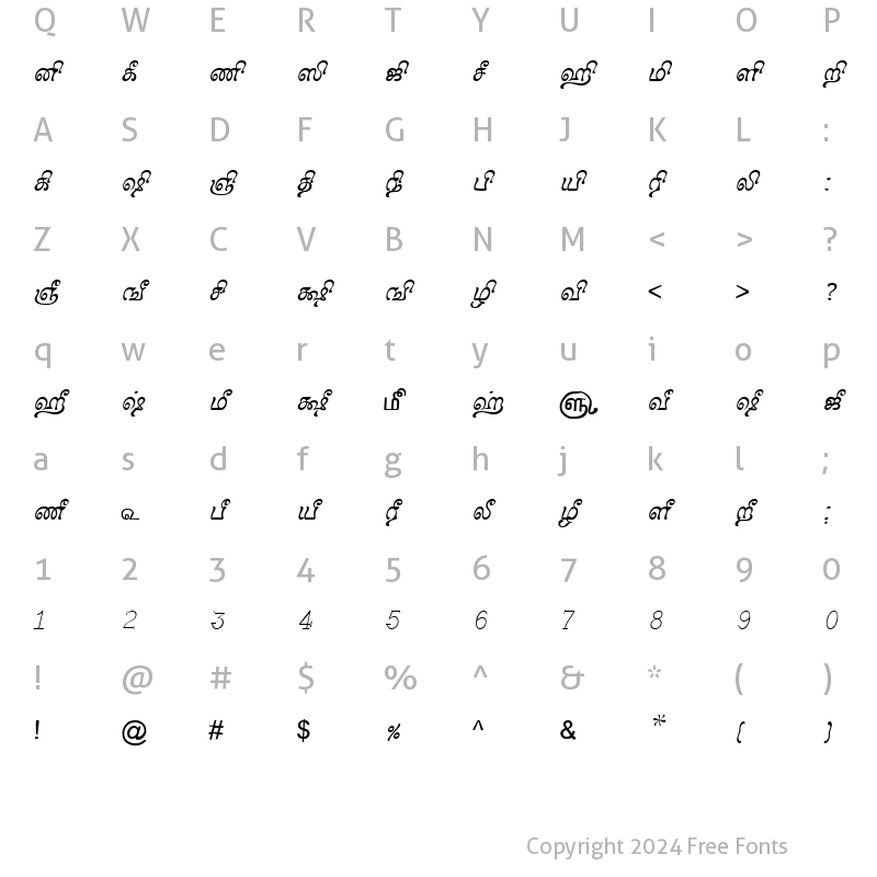 Character Map of TAM-Tamil060 Normal