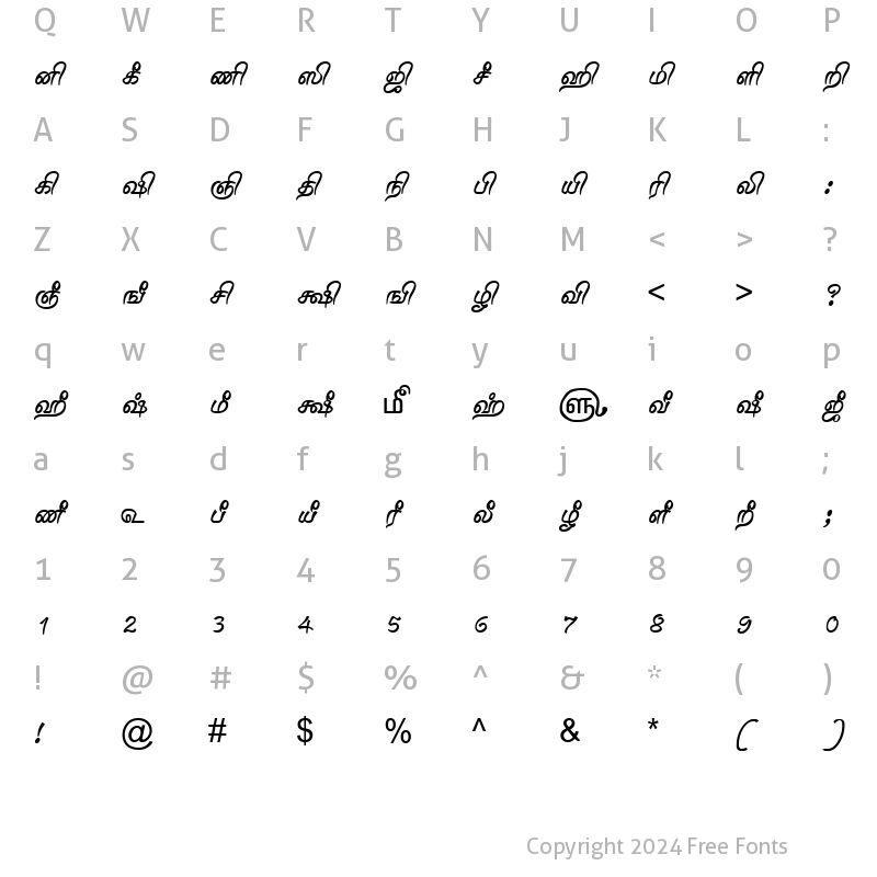 Character Map of TAM-Tamil062 Normal