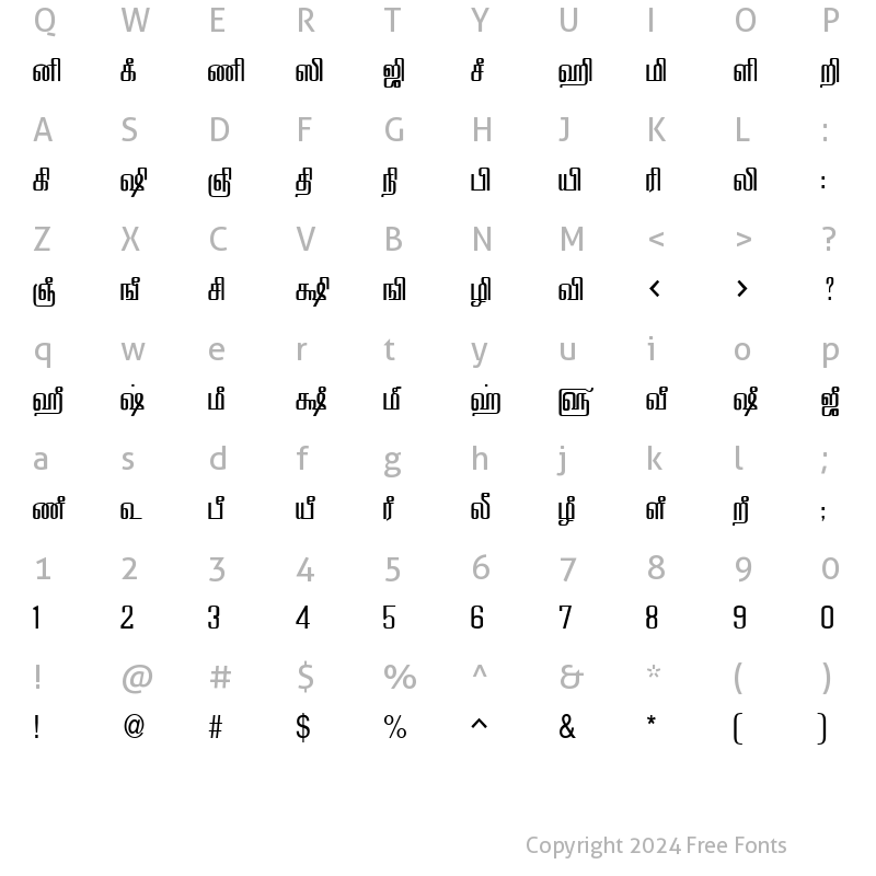 Character Map of TAM-Tamil065 Normal