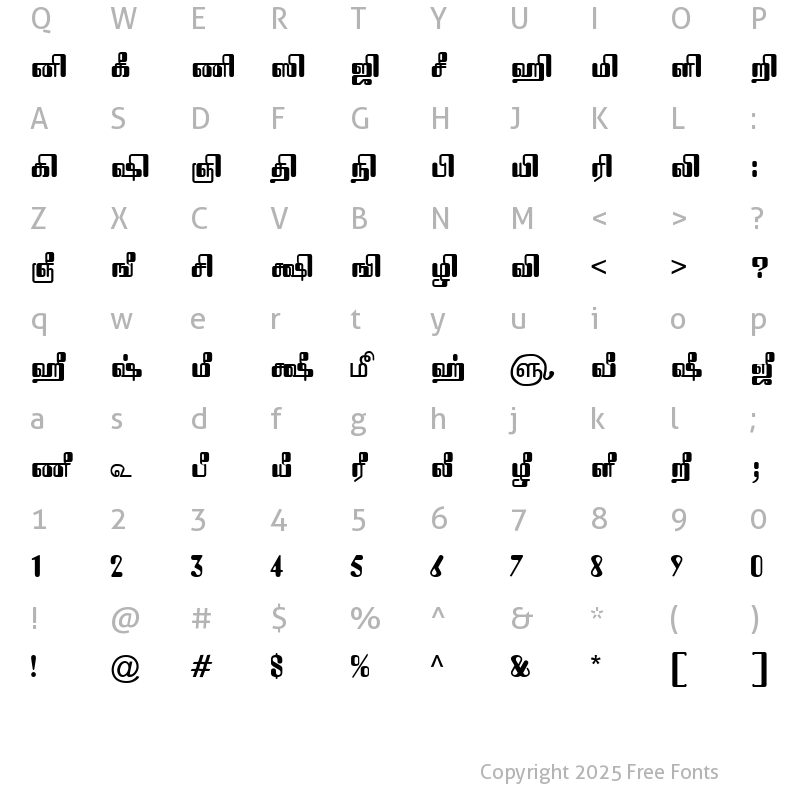 Character Map of TAM-Tamil068 Normal