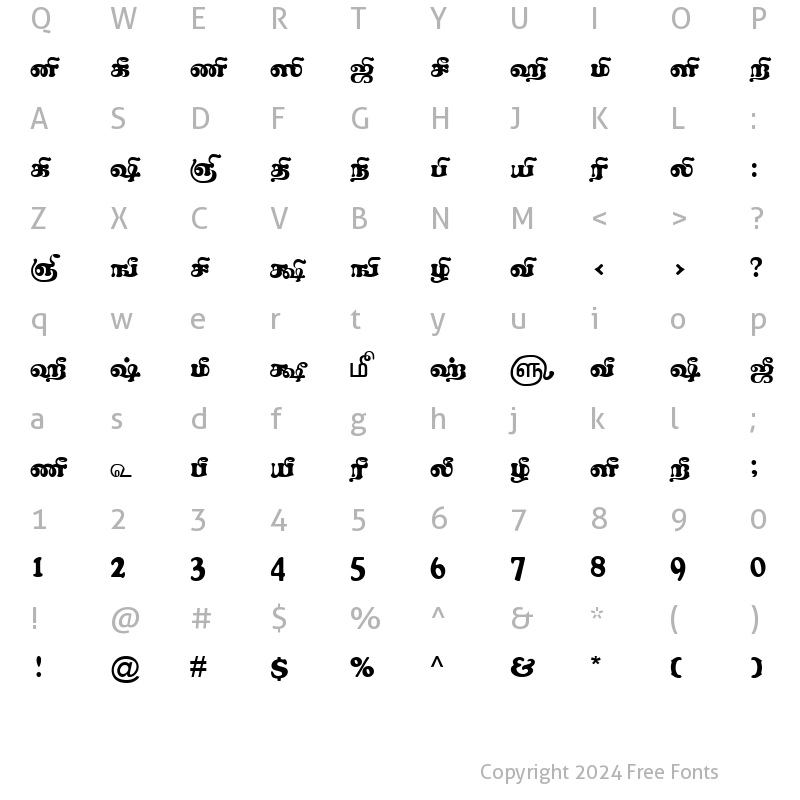 Character Map of TAM-Tamil071 Normal