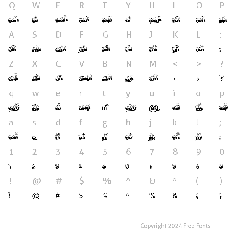 Character Map of TAM-Tamil072 Normal