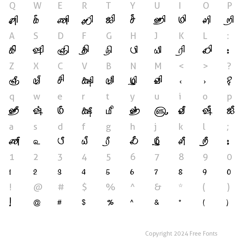 Character Map of TAM-Tamil074 Normal