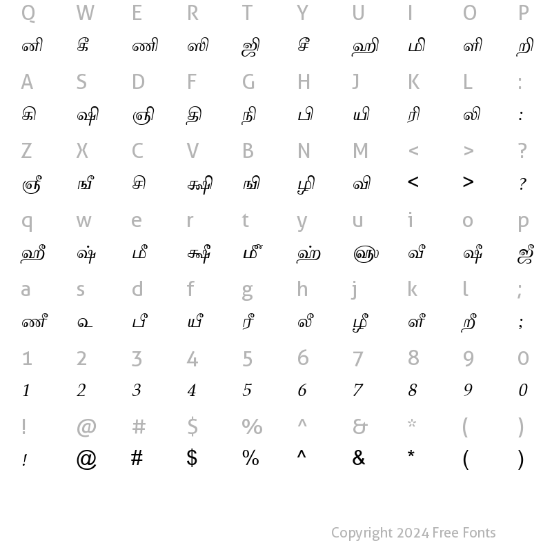 Character Map of TAM-Tamil077 Normal