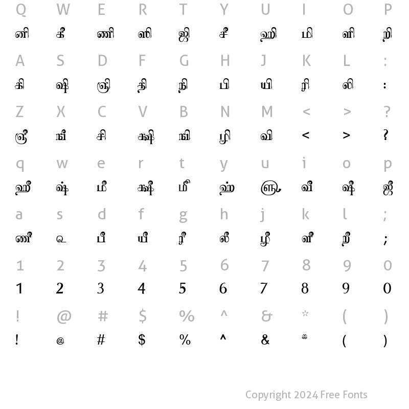 Character Map of TAM-Tamil079 Normal