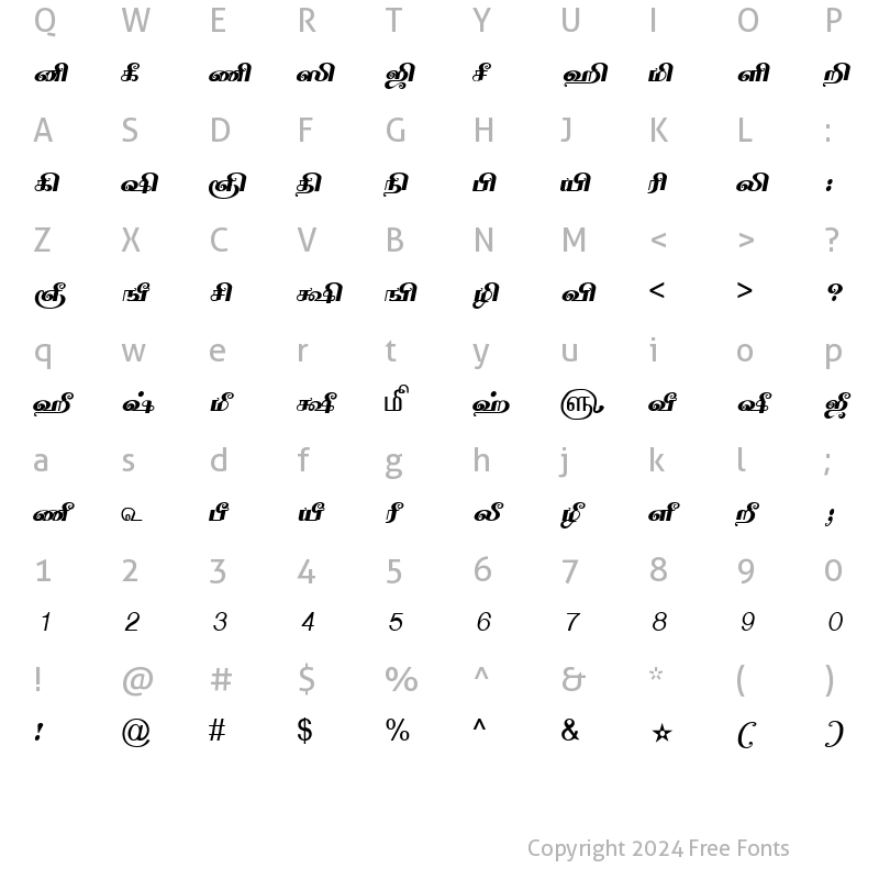 Character Map of TAM-Tamil081 Normal