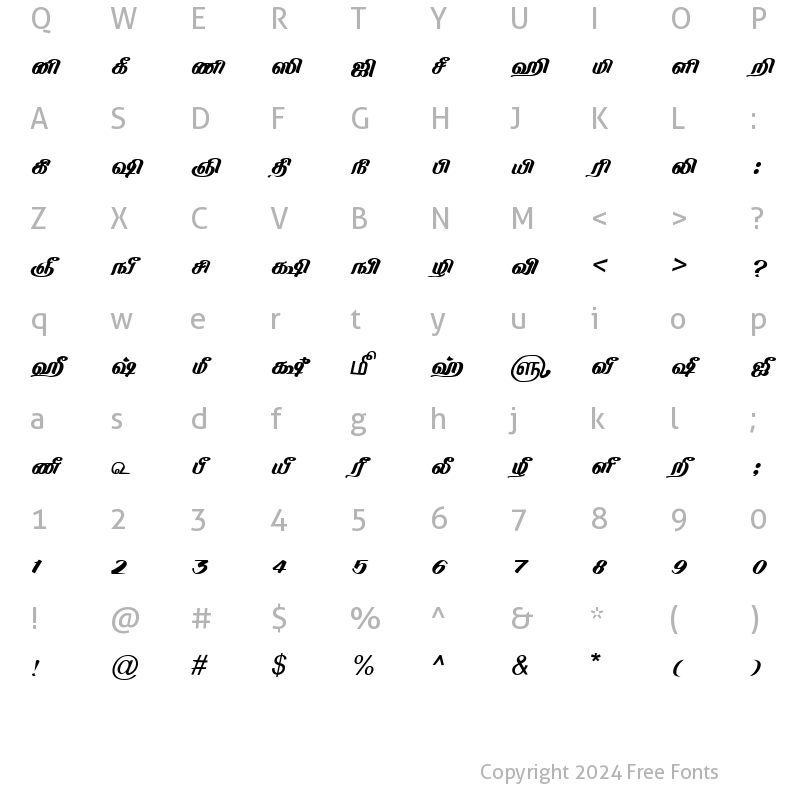 Character Map of TAM-Tamil082 Normal