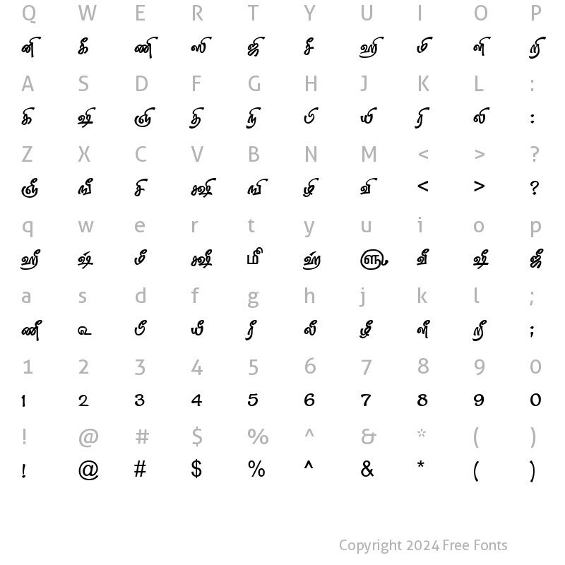 Character Map of TAM-Tamil083 Normal