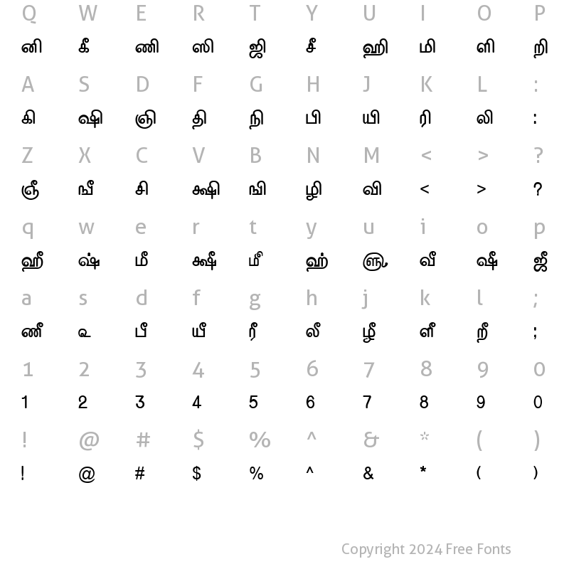 Character Map of TAM-Tamil084 Normal