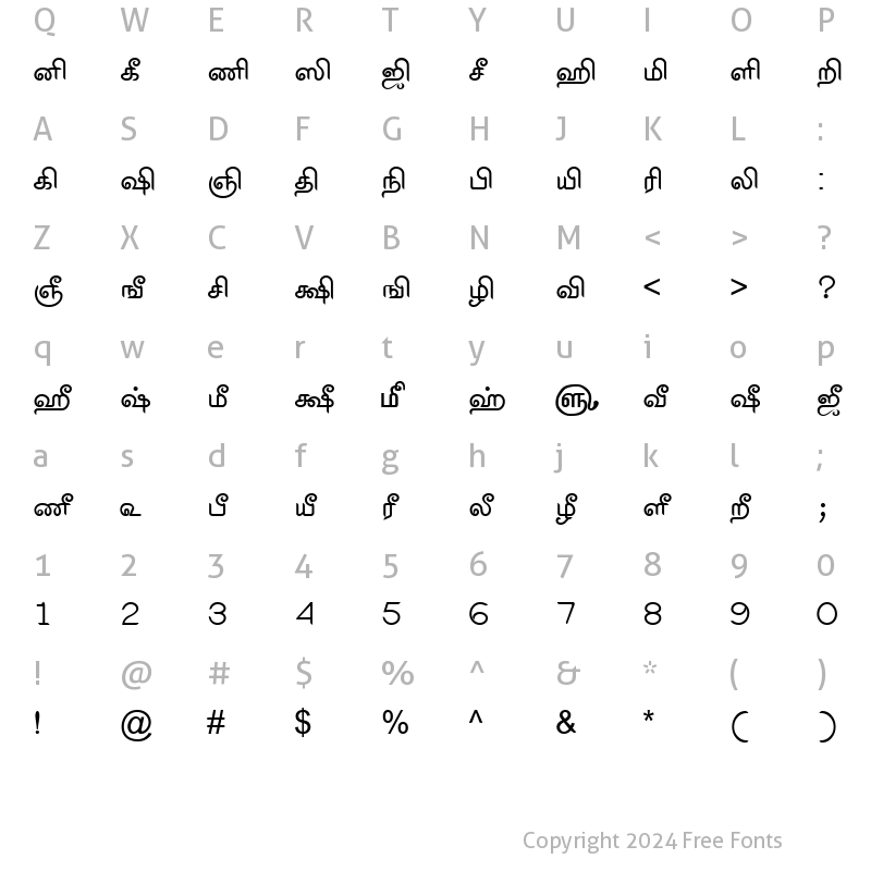 Character Map of TAM-Tamil085 Normal