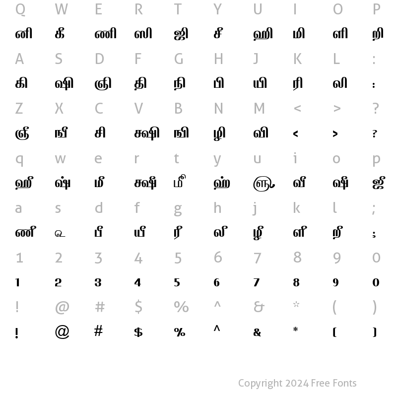 Character Map of TAM-Tamil086 Normal