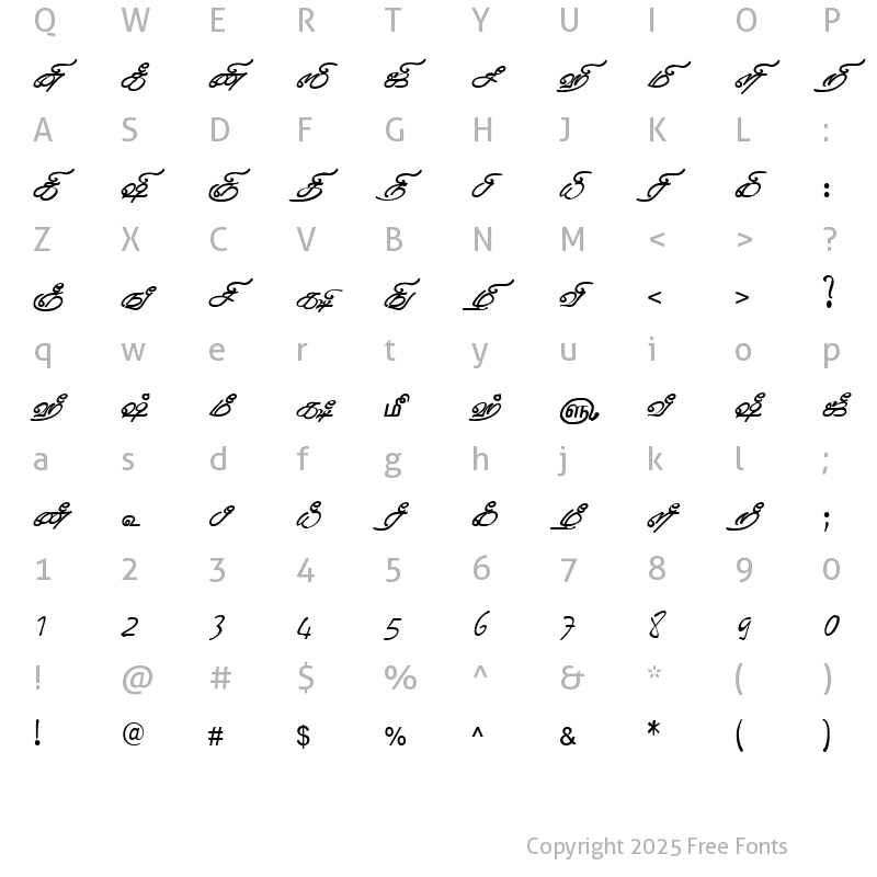 Character Map of TAM-Tamil087 Normal