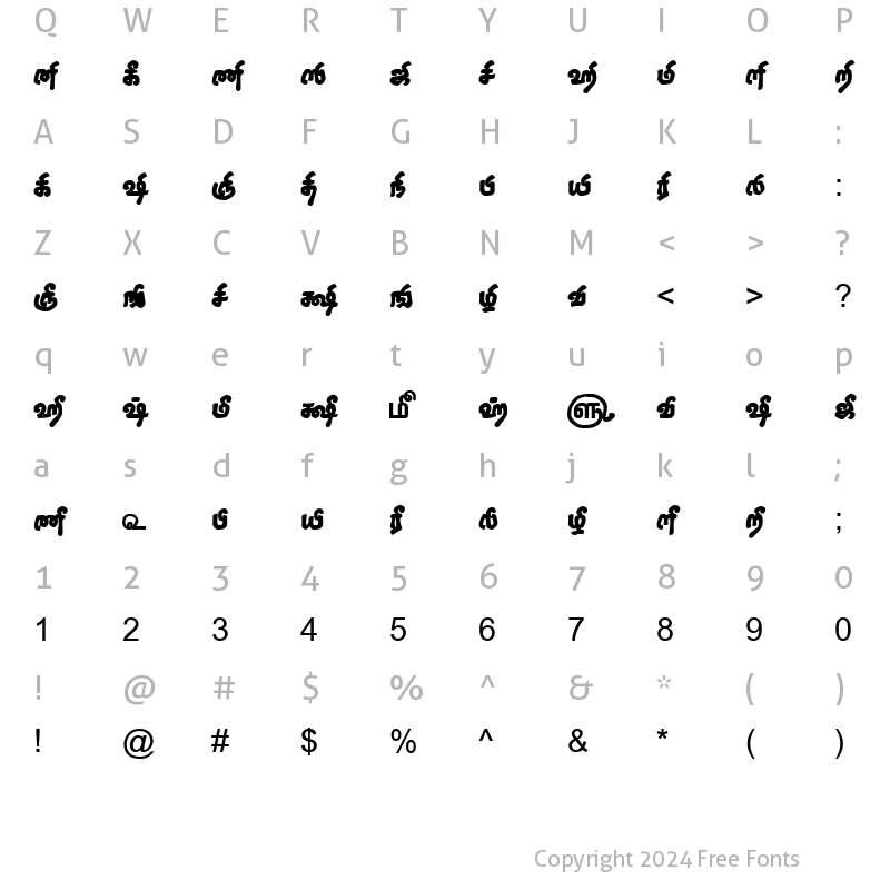 Character Map of TAM-Tamil088 Normal