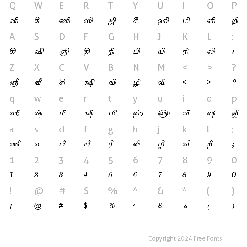 Character Map of TAM-Tamil090 Normal