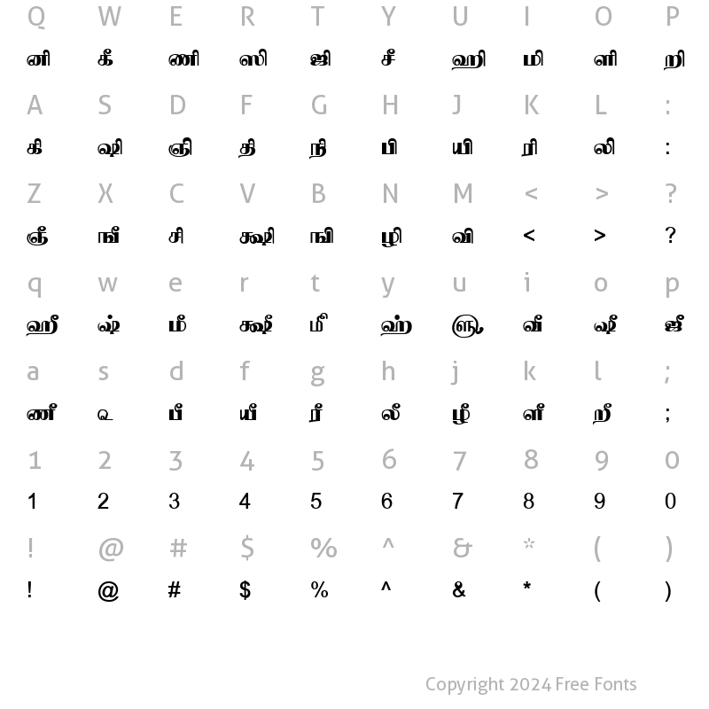 Character Map of TAM-Tamil091 Normal