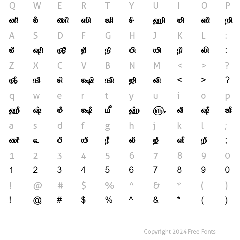 Character Map of TAM-Tamil092 Normal