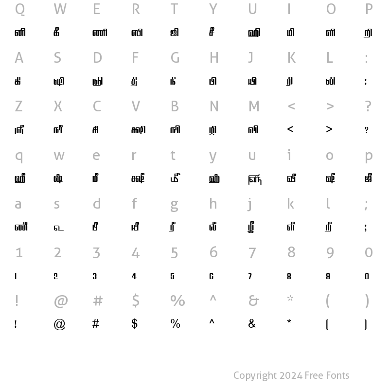 Character Map of TAM-Tamil093 Normal