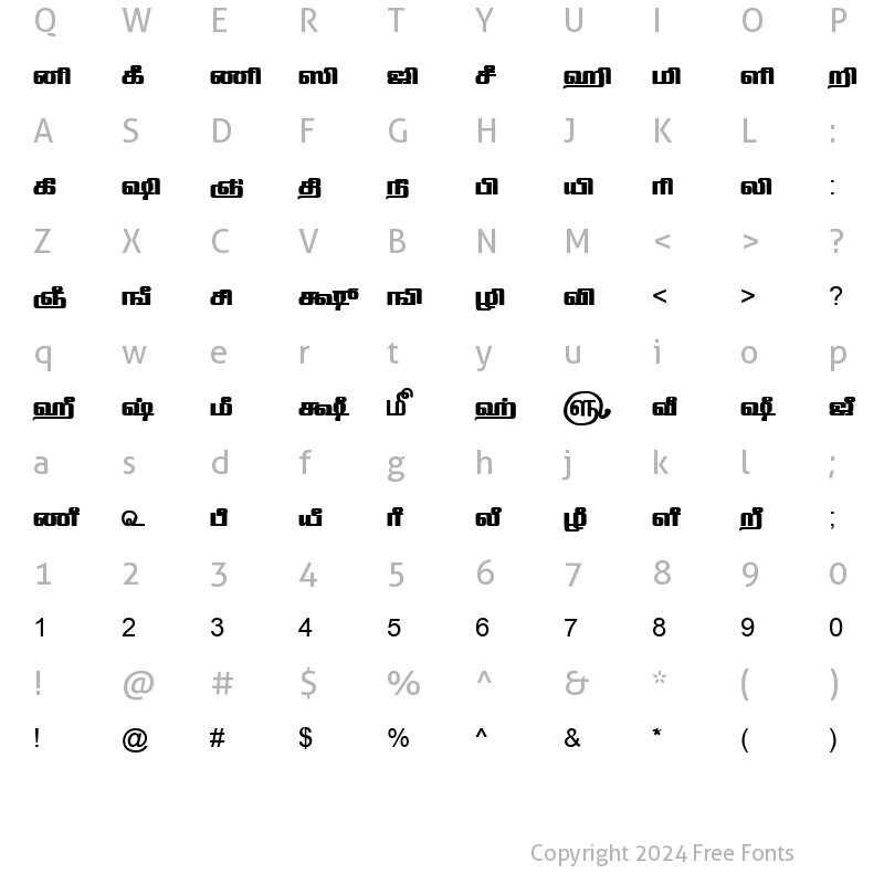 Character Map of TAM-Tamil094 Normal