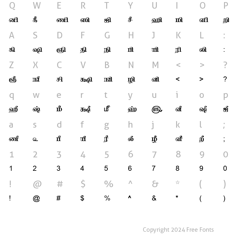 Character Map of TAM-Tamil095 Normal