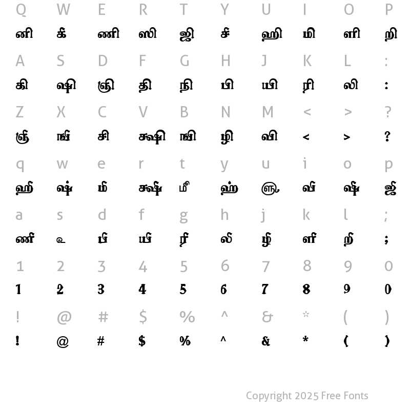 Character Map of TAM-Tamil096 Normal