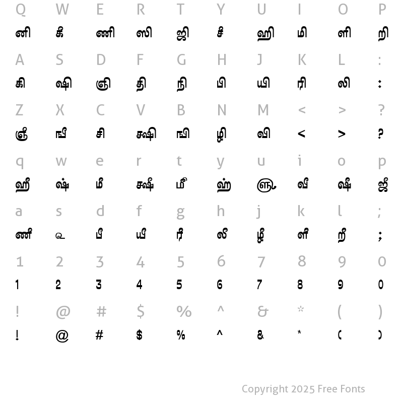 Character Map of TAM-Tamil097 Normal