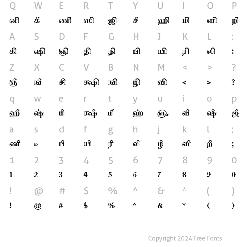 Character Map of TAM-Tamil098 Normal