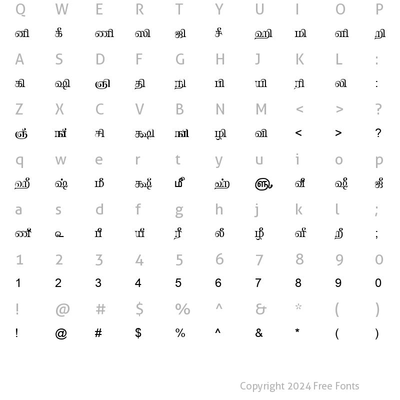 Character Map of TAM-Tamil099 Normal