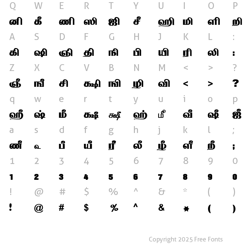 Character Map of TAM-Tamil102 Normal