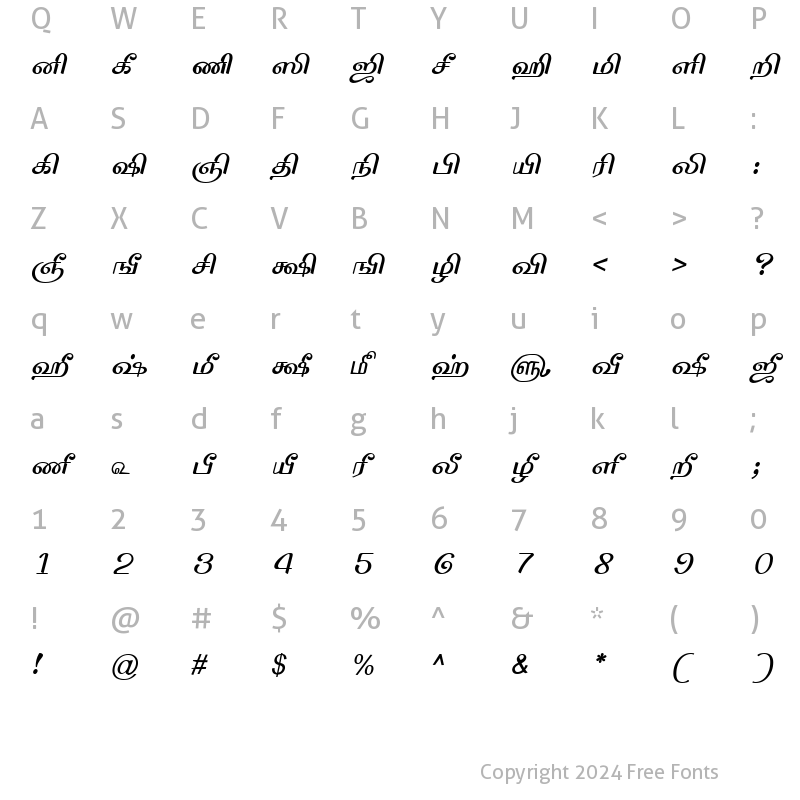 Character Map of TAM-Tamil103 Normal