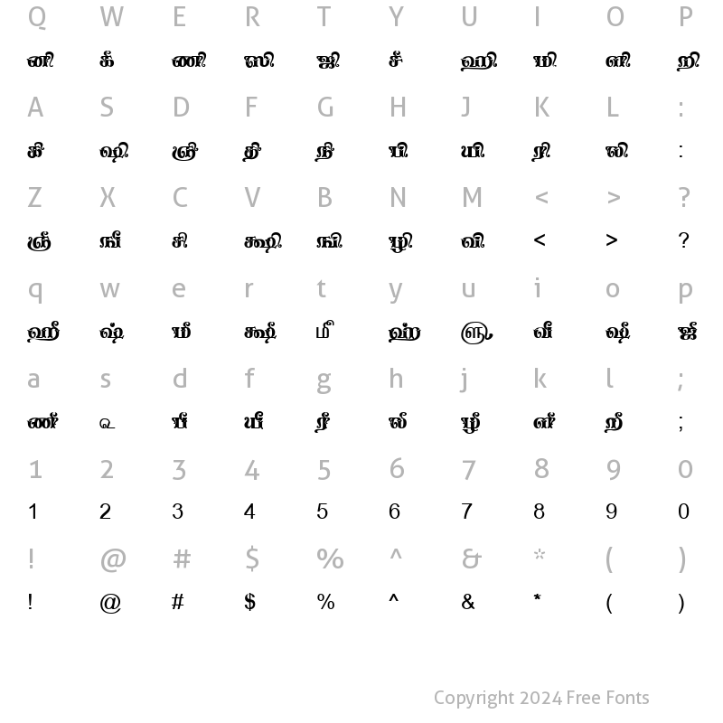 Character Map of TAM-Tamil105 Normal