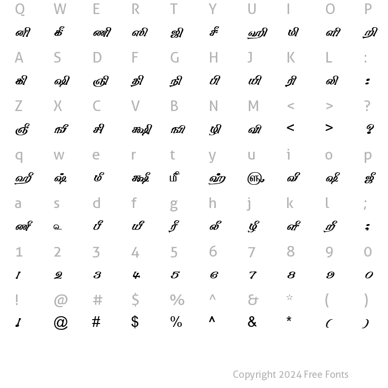 Character Map of TAM-Tamil106 Normal