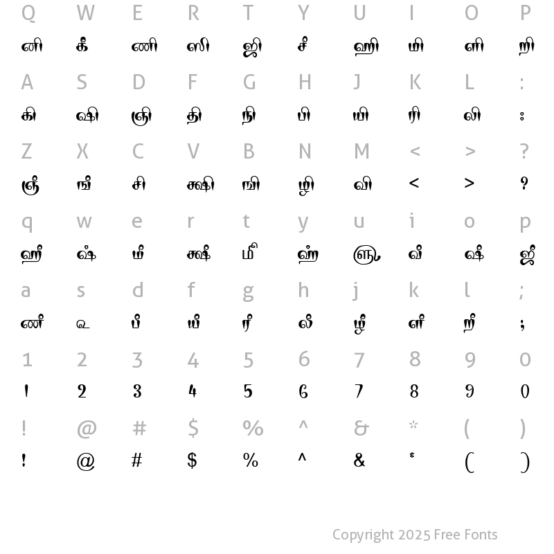 Character Map of TAM-Tamil107 Normal