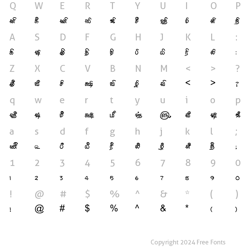 Character Map of TAM-Tamil110 Normal