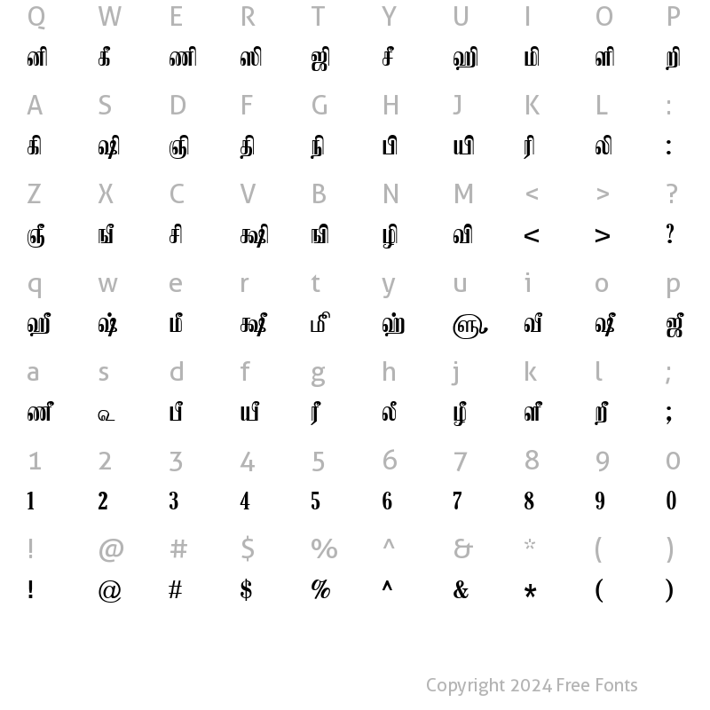 Character Map of TAM-Tamil112 Normal