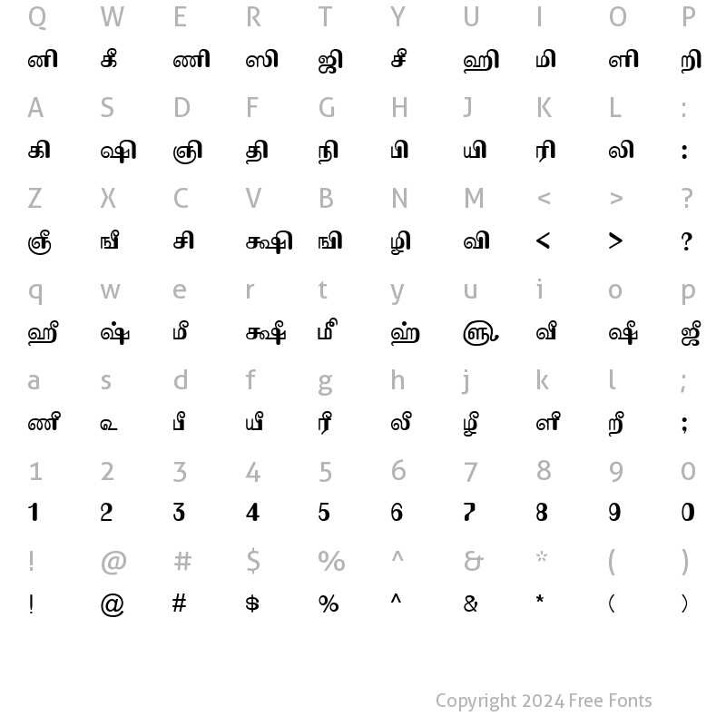 Character Map of TAM-Tamil113 Normal