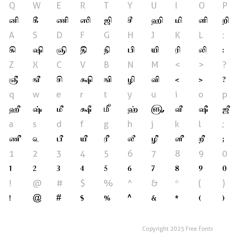 Character Map of TAM-Tamil115 Normal