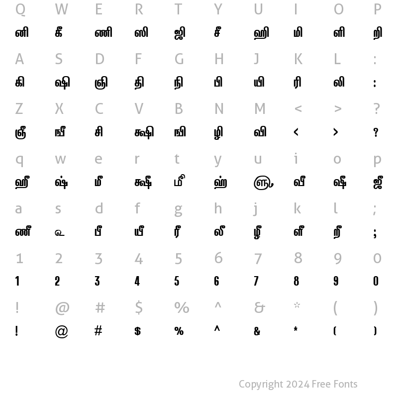 Character Map of TAM-Tamil117 Normal