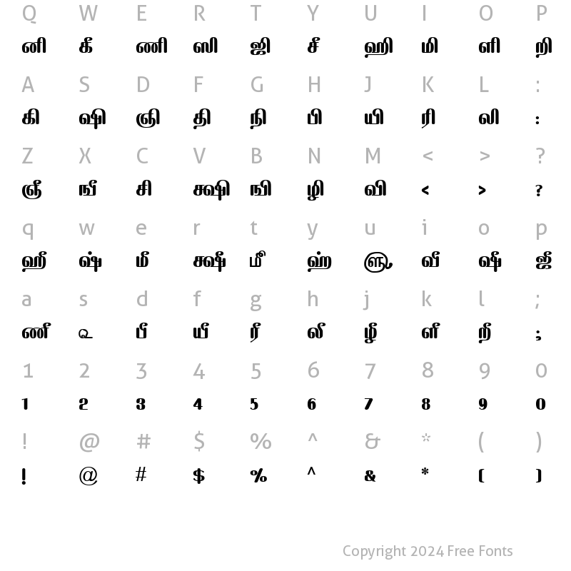 Character Map of TAM-Tamil118 Normal