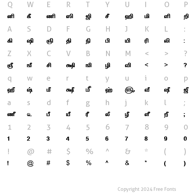 Character Map of TAM-Tamil119 Normal