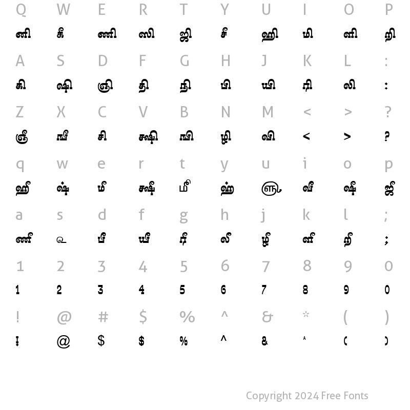 Character Map of TAM-Tamil120 Normal