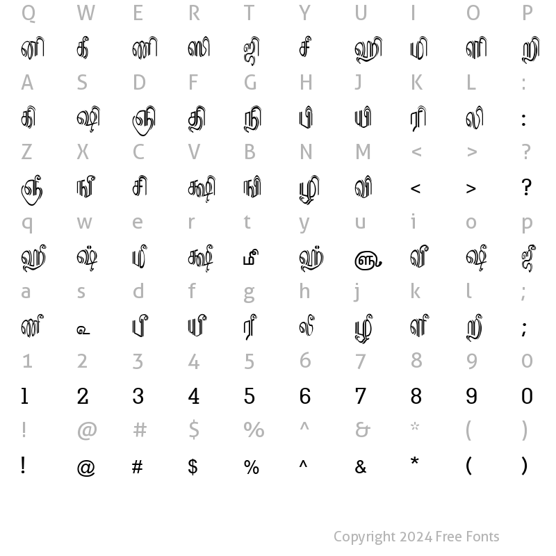 Character Map of TAM-Tamil121 Normal