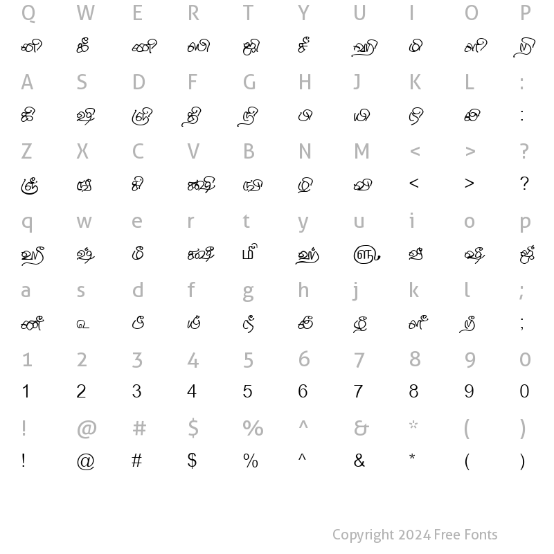 Character Map of TAM-Tamil124 Normal