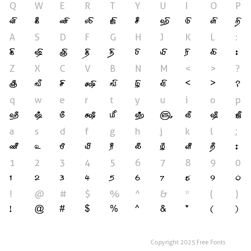 Character Map of TAM-Tamil125 Normal