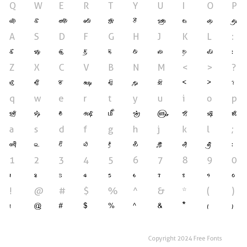 Character Map of TAM-Tamil126 Normal