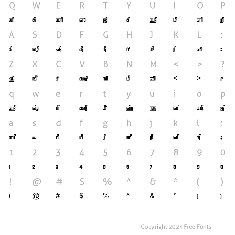 Character Map of TAM-Tamil128 Normal