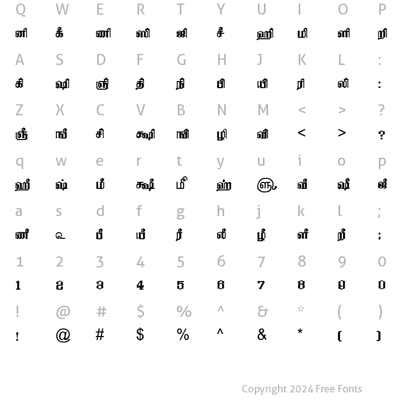 Character Map of TAM-Tamil129 Normal