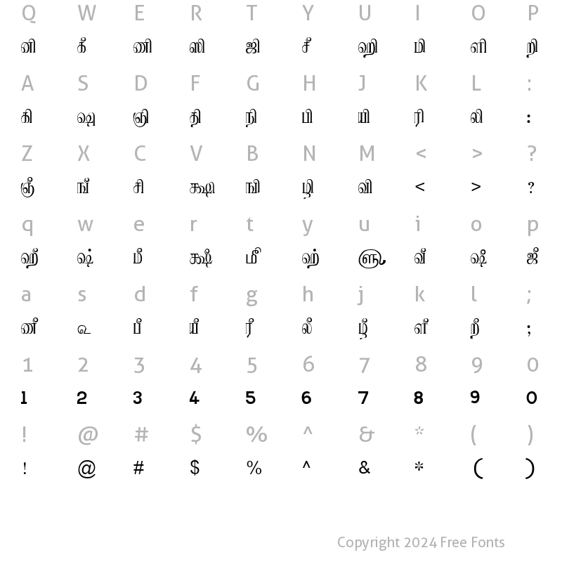 Character Map of TAM-Tamil130 Normal