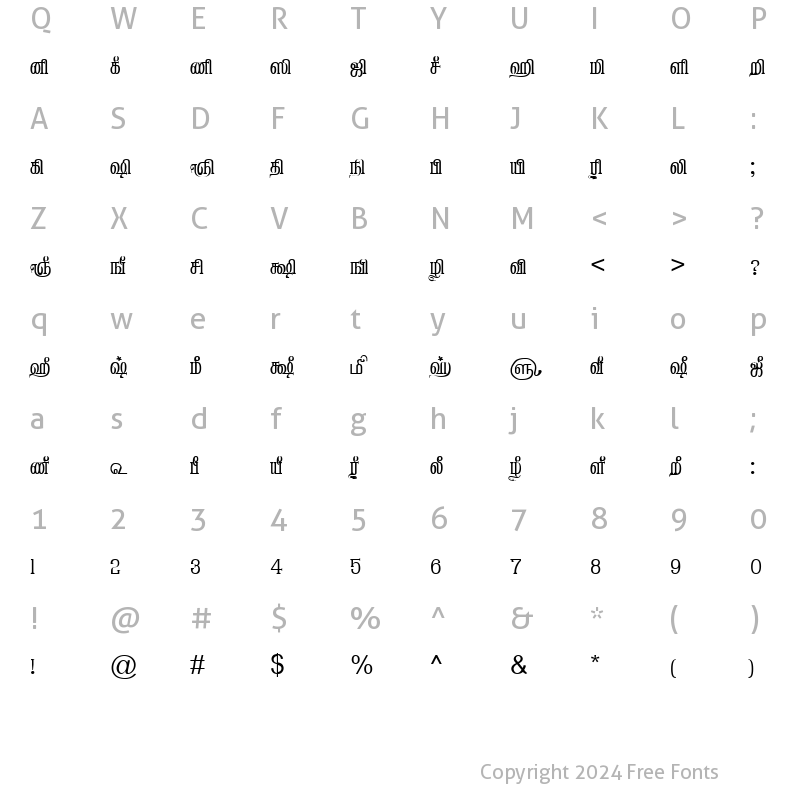 Character Map of TAM-Tamil131 Normal